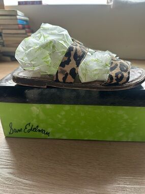 Sam Edelman Leopard Print Double Strap Slides - Brown Black Tan